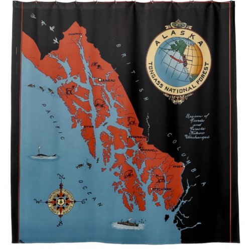 Alaska Tongass National Forest Steamship Map Shower Curtain