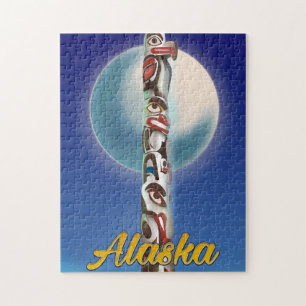 Alaska Totem Pole Travel print Jigsaw Puzzle