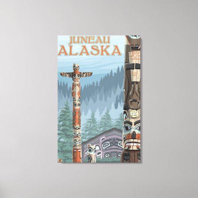 Alaska Totem Poles - Juneau, Alaska Canvas Print (Front)