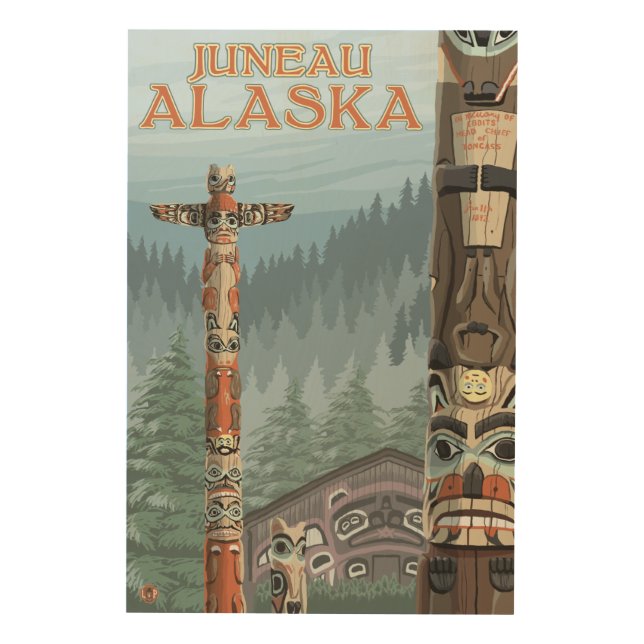 Alaska Totem Poles - Juneau, Alaska Wood Wall Decor (Front)
