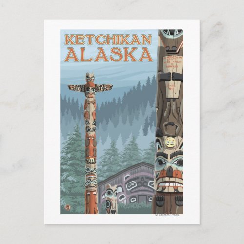 Alaska Totem Poles _ Ketchikan Alaska Postcard