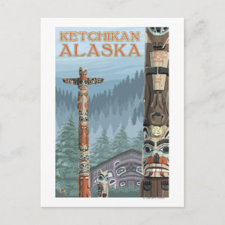 Alaska Totem Poles - Ketchikan, Alaska Postcard