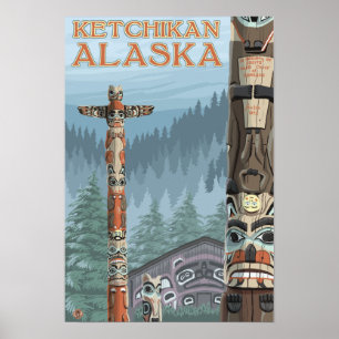 Alaska Totem Poles - Ketchikan, Alaska Poster