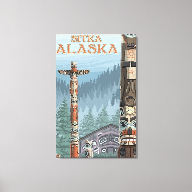Alaska Totem Poles - Sitka, Alaska Canvas Print (Front)