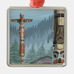Alaska Totem Poles - Sitka, Alaska Metal Ornament