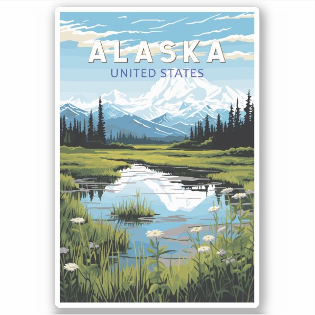 Alaska Travel Art Vintage Sticker (Front)