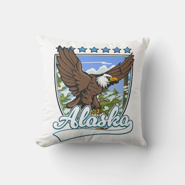 Alaska Travel Patch Throw Pillow (Front)