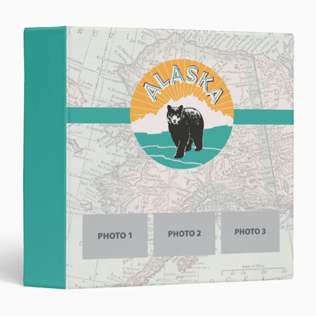 Alaska travel scrapbook with bear and map 3 ring binder (Front/Spine)