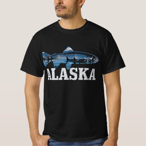 Alaska Trout Salmon Fly Fishing Fish Orca Whale  T_Shirt