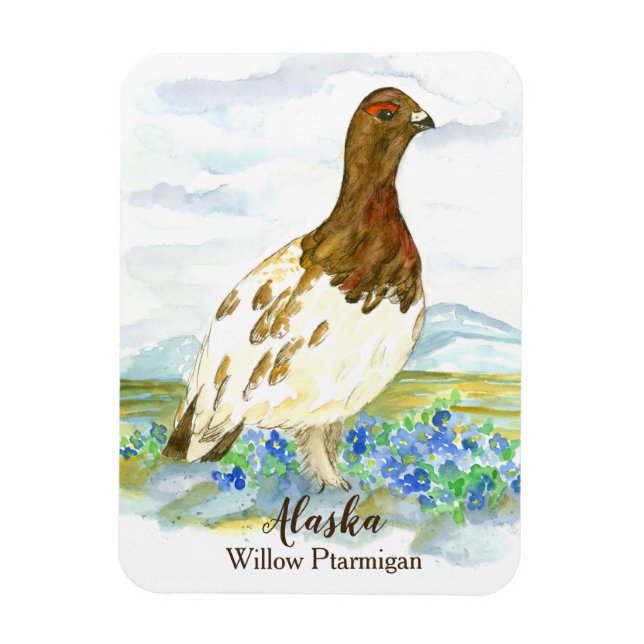 Alaska Tundra Willow Ptarmigan Watercolor Bird Magnet (Vertical)