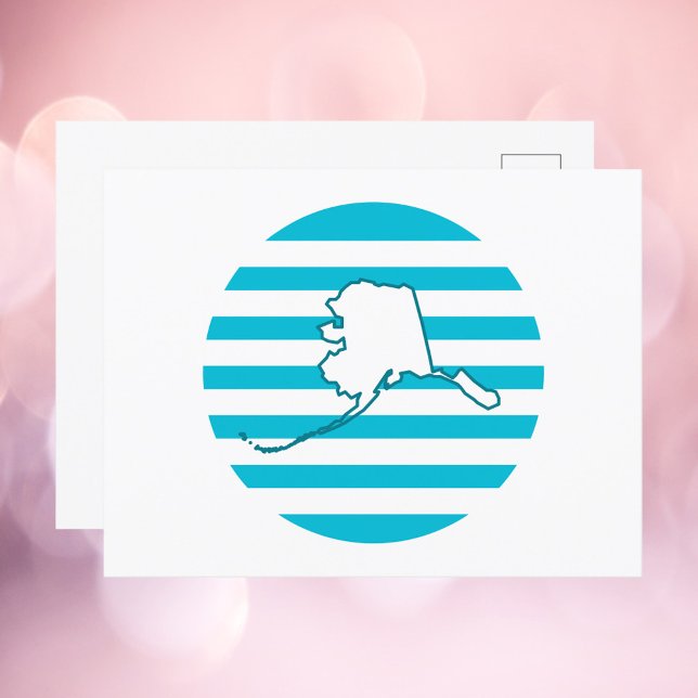 Alaska US State Retro Circle Blue Postcard (A postcard with the state outline of Alaska against a retro style blue circle.)