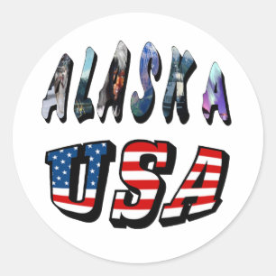 Alaska USA American Flag Travel Picture Quote Text Classic Round Sticker