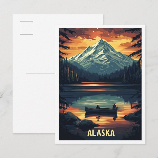 Alaska USA Art Vintage Illustration Travel Postcard (Front/Back)