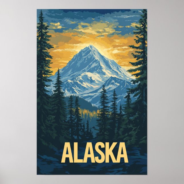 Alaska USA Art Vintage Illustration Travel Poster (Front)