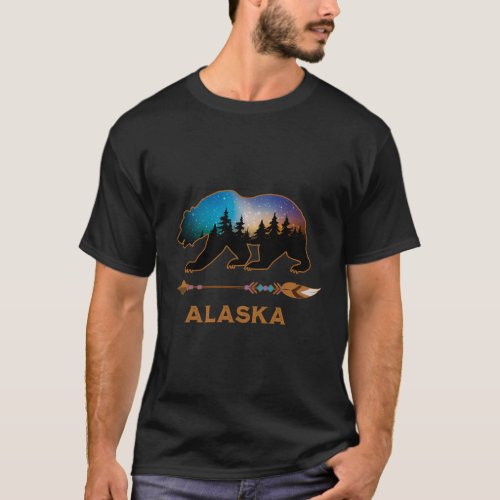 Alaska Usa Black Bear Wildlife Starry Night Sky T_Shirt