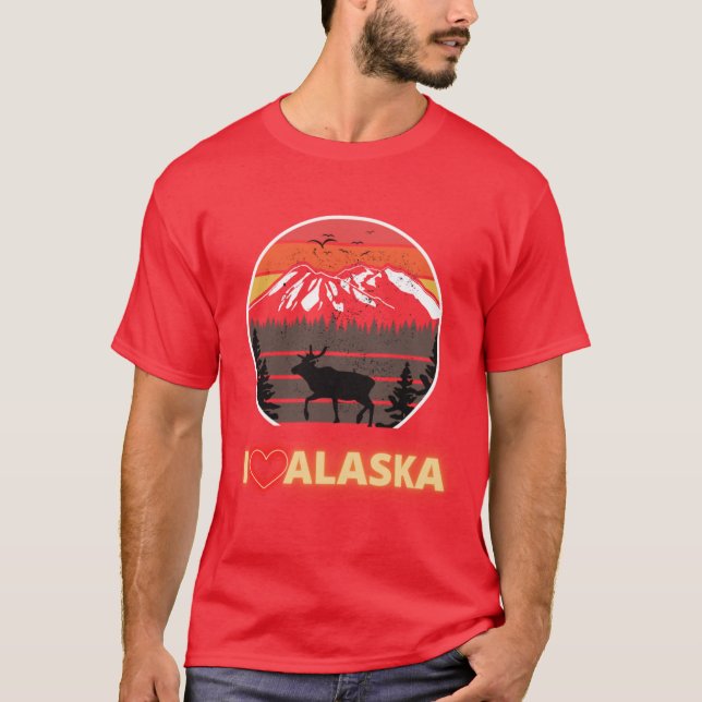 Alaska Usa I Love Alaska Mountains Neon Retro Suns T-Shirt (Front)