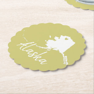Alaska usa state map with heart shape design     paper coaster