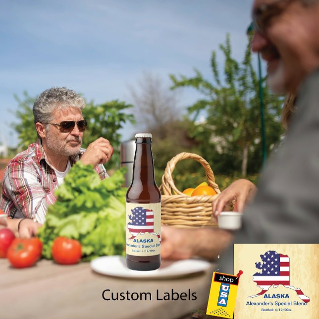 Alaska USA State Monogram 🍺 Custom Colors Beer Bottle Label (Alaska - Add your name or Town etc.)