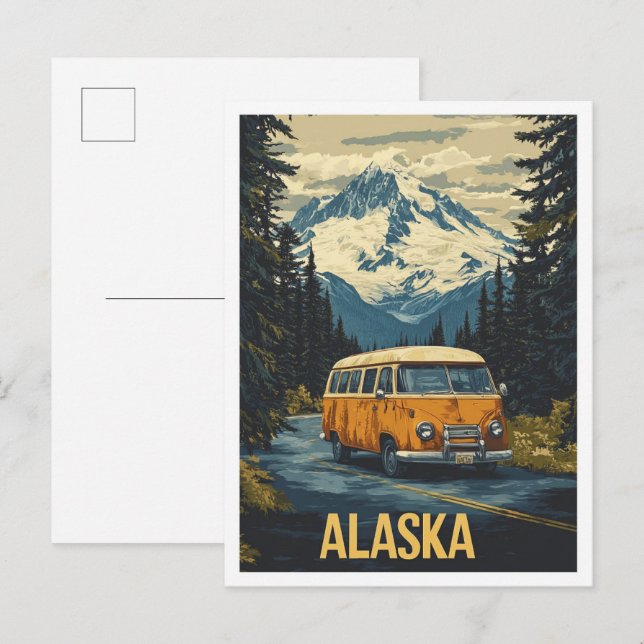 Alaska USA Vintage Illustration Travel Postcard (Front/Back)
