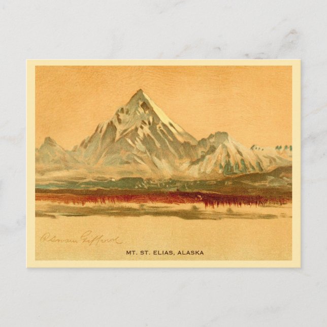 Alaska vintage Mt. St. Elias painting Postcard (Front)