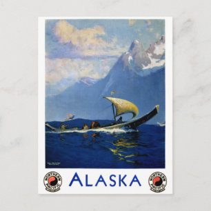 Alaska Vintage Travel Poster Restored Postcard