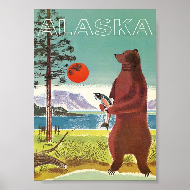 Alaska Vintage Travel with Bear Poster (Front)
