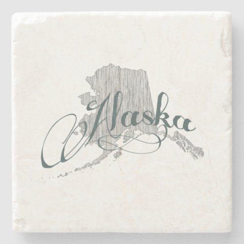 Alaska Vintage Typography State Map Shape Gray Stone Coaster