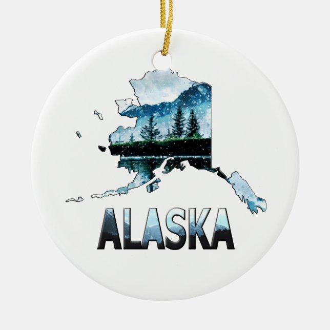 Alaska Watercolor Landscape Map  Ceramic Ornament (Front)
