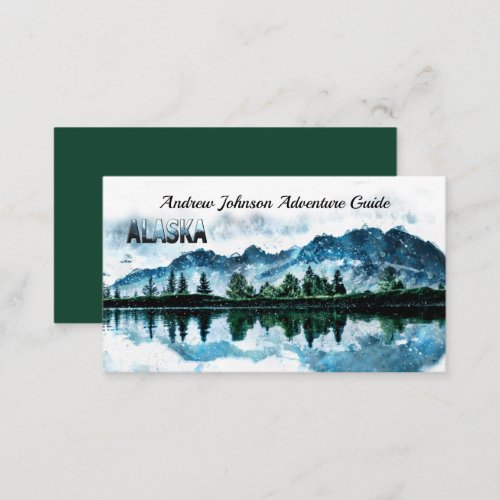 Alaska Watercolor Mountain Landscape Adventure Business Card