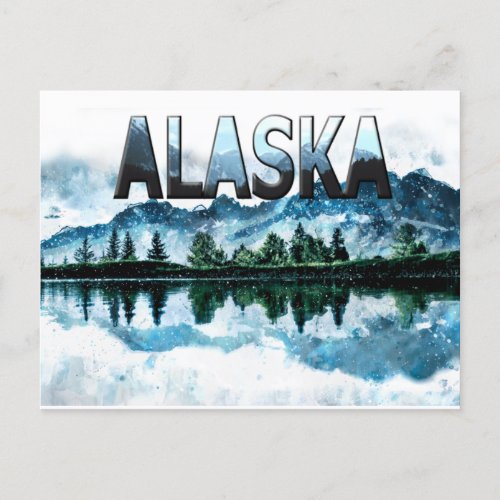 Alaska Watercolor Mountain Landscape Adventure Postcard