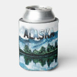 Alaska Watercolor Mountain Landscape Can Cooler at Zazzle