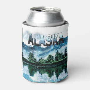 Alaska Watercolor Mountain Landscape Can Cooler