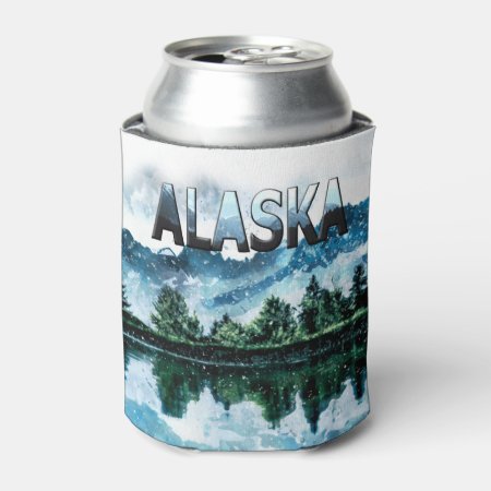 Alaska Watercolor Mountain Landscape Can Cooler