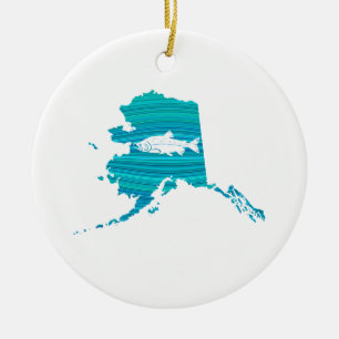 Alaska Wave Salmon Fishing Ceramic Ornament