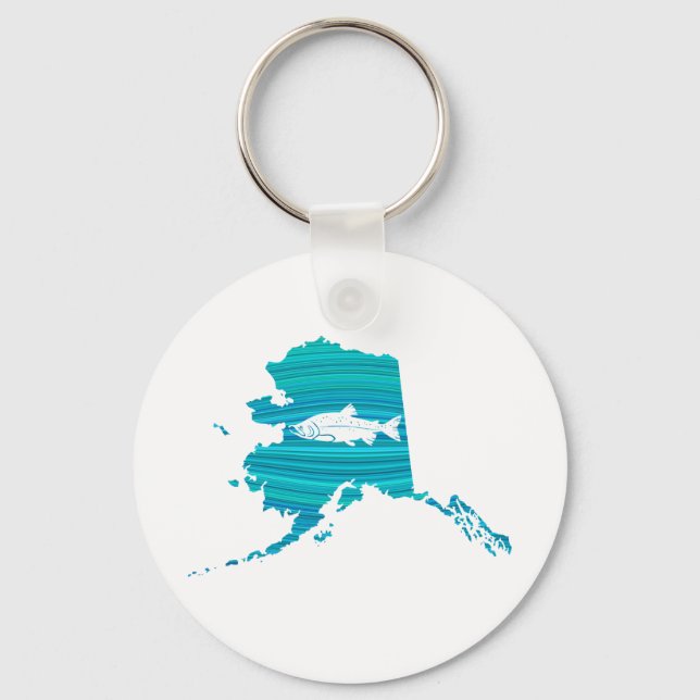 Alaska Wave Salmon Fishing Keychain (Front)