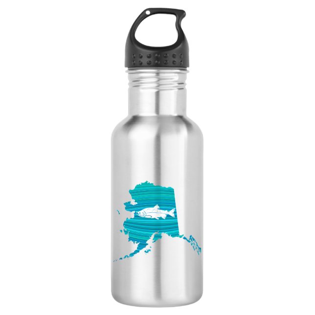 Alaska Wave Salmon Fishing Stainless Steel Water Bottle (Front)