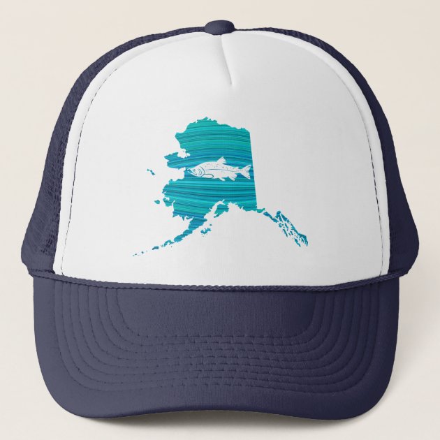 Alaska Wave Salmon Fishing Trucker Hat 