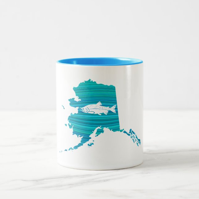 Alaska Wave Salmon Fishing Two-Tone Coffee Mug (Center)