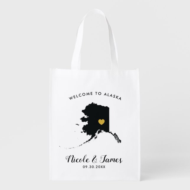 Alaska Wedding Welcome Bag Black and Gold Tote (Front)