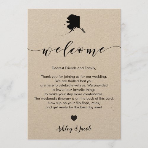 Alaska Wedding Welcome Letter  Itinerary Card