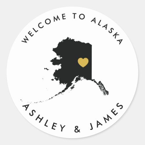 Alaska Wedding Welcome Sticker Tag Gold  Black