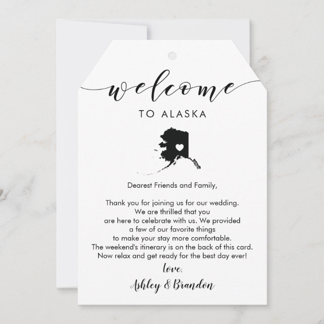 Alaska Wedding Welcome Tag, Letter Itinerary (Front)