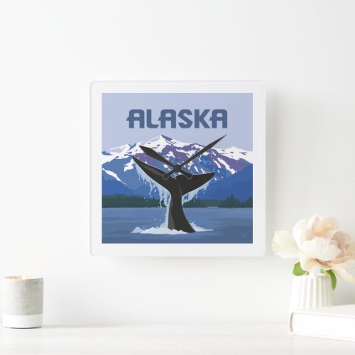 Alaska  Whale Tale Square Wall Clock