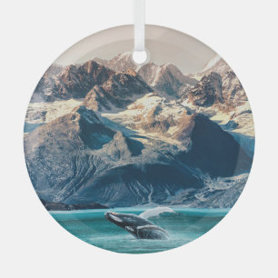 Alaska whale watching: boat excursion. glass ornament