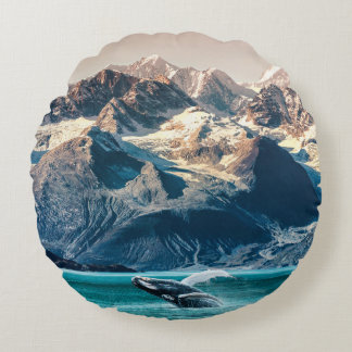 Alaska whale watching: boat excursion. round pillow