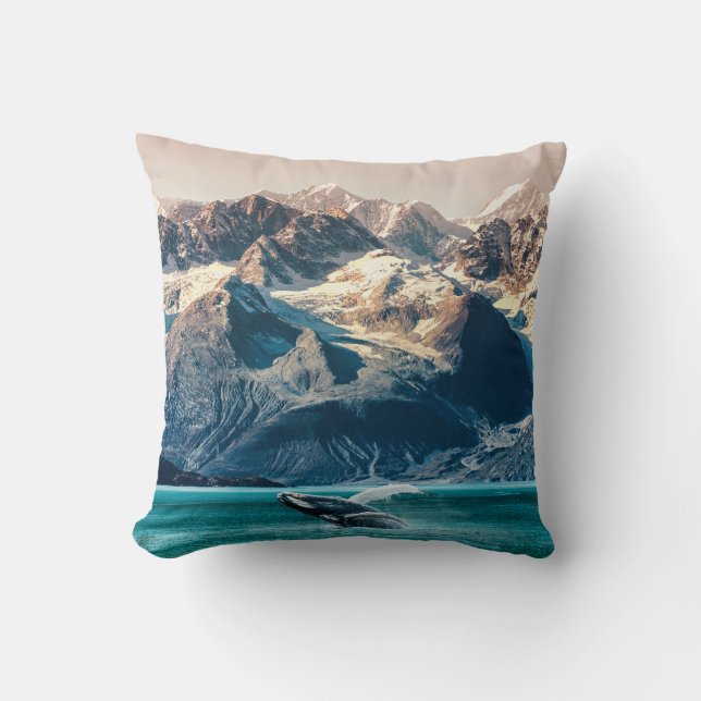 Alaska whale watching: boat excursion. throw pillow (Front)