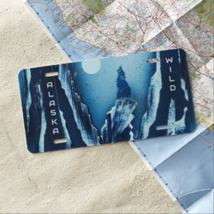 Alaska Wild Wolf in Wilderness License Plate