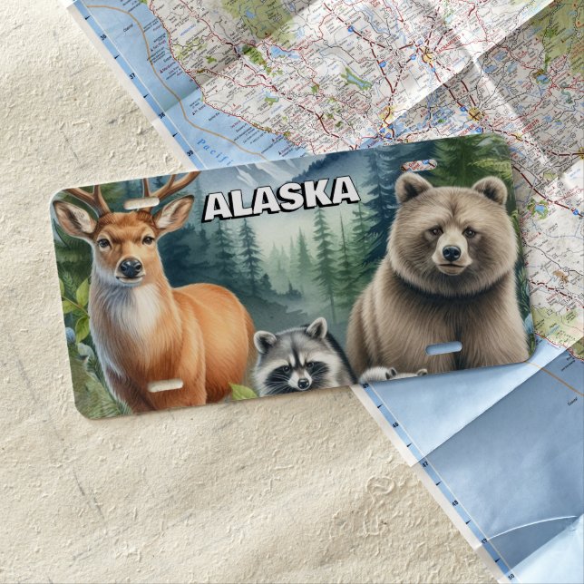 Alaska Wildlife Deer Bear  License Plate (In Situ)