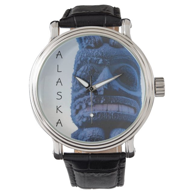 Alaska Winter Scene Carved Totem Pole Designed Watch (Front)
