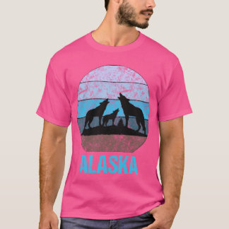 Alaska Wolves Howling Distressed Icy Blue T-Shirt